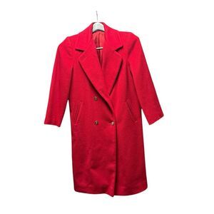 Classic Vintage Double-Breasted Red 100%  Wool Coat